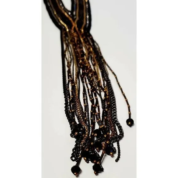Chico's Miesha Necklace Fringe Bead Silver Gold Beads Collar Statement Y Pendant - Picture 10 of 11